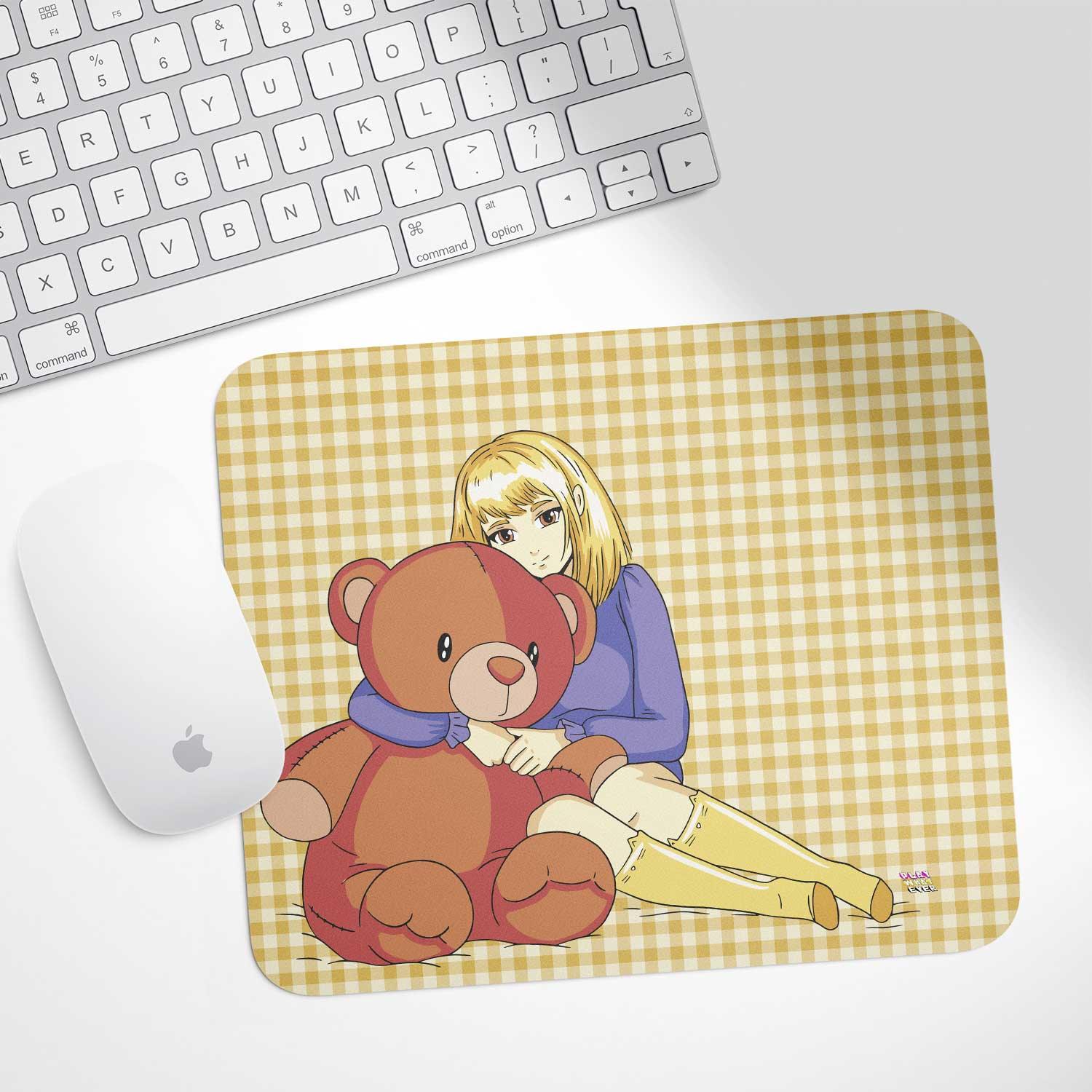 Anime Girl Teddy Bear Gingham Plaid Mouse Pad - Image 2