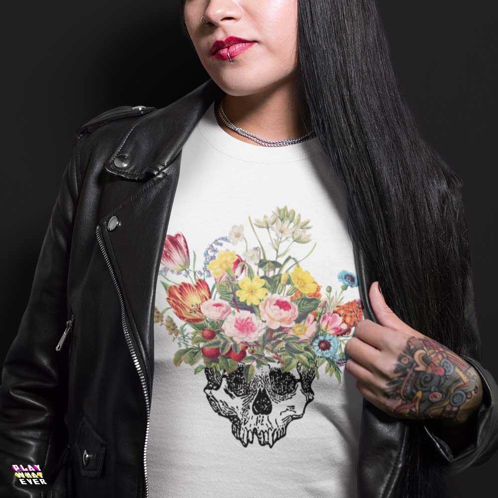 Beautiful Death Flowers & Skull Ultra Cotton T-Shirt - Image 2
