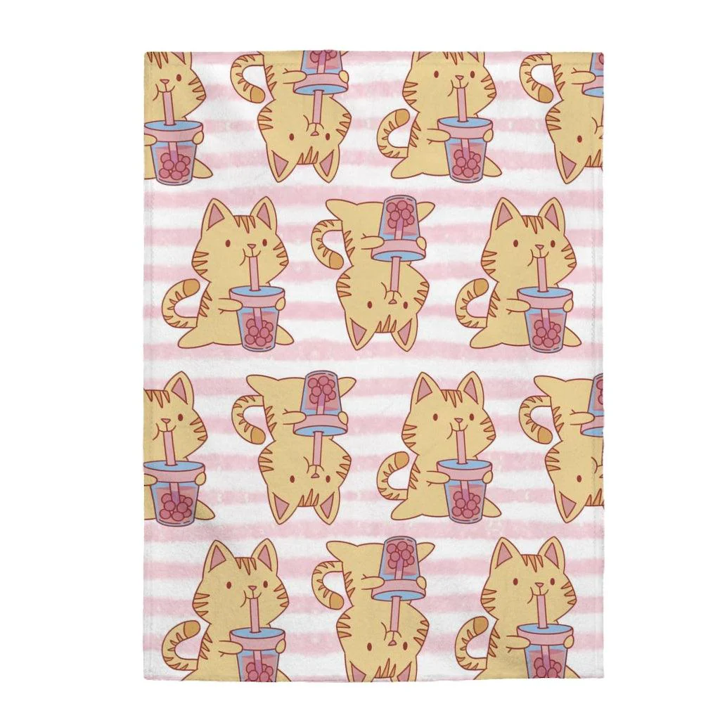 Boba Bubble Tea Cat Velveteen Plush Blanket - Image 4