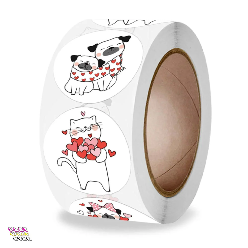 Cat & Dog Hearts Sticker Roll – 500 Adorable Stickers for Every Occasion - Image 2