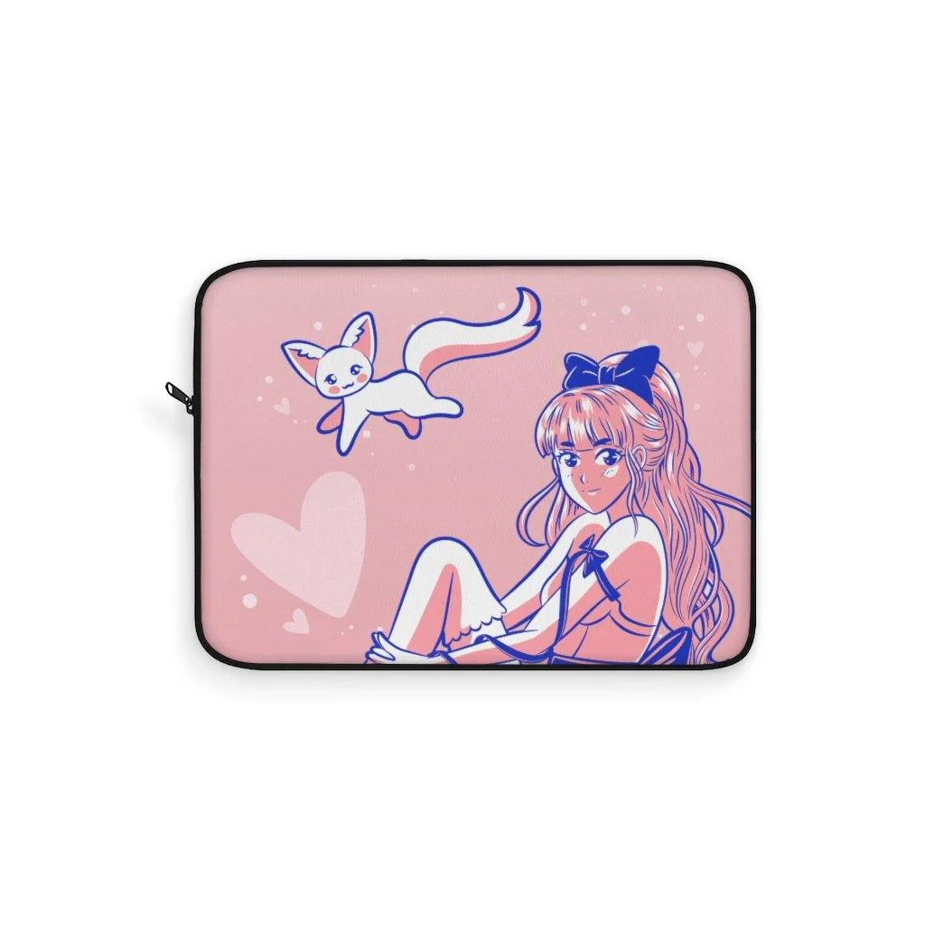 Cute Pink Anime Girl and Cat Laptop Sleeve - Image 4