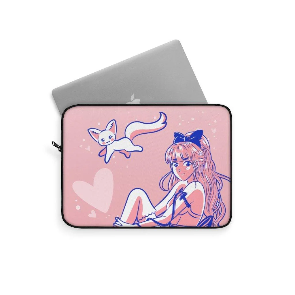 Cute Pink Anime Girl and Cat Laptop Sleeve - Image 5