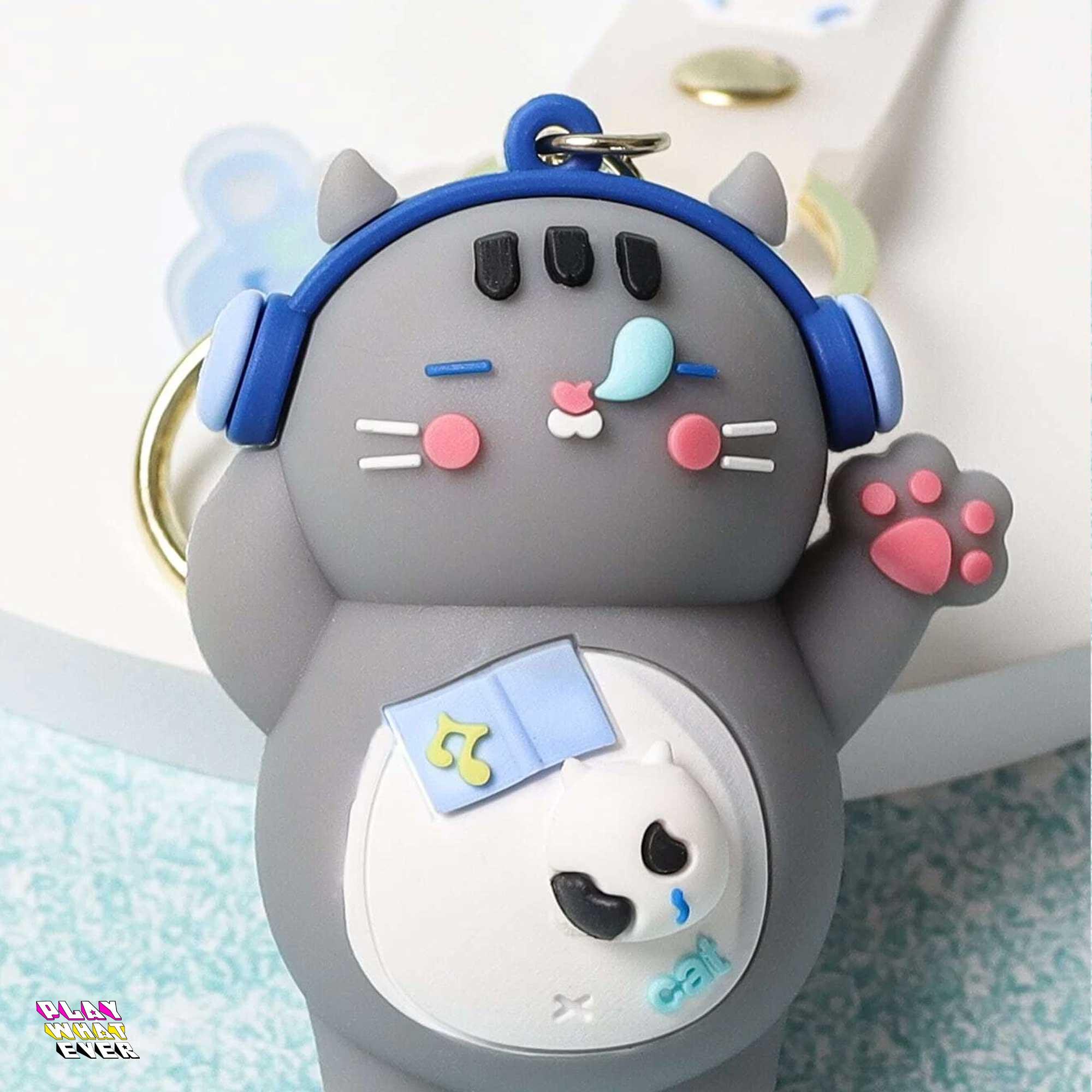 Happy Hour Snoozing & Grooving Cat Keychain - Image 2