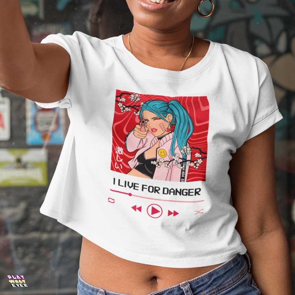 I Live for Danger Anime Gunner Cropped Top