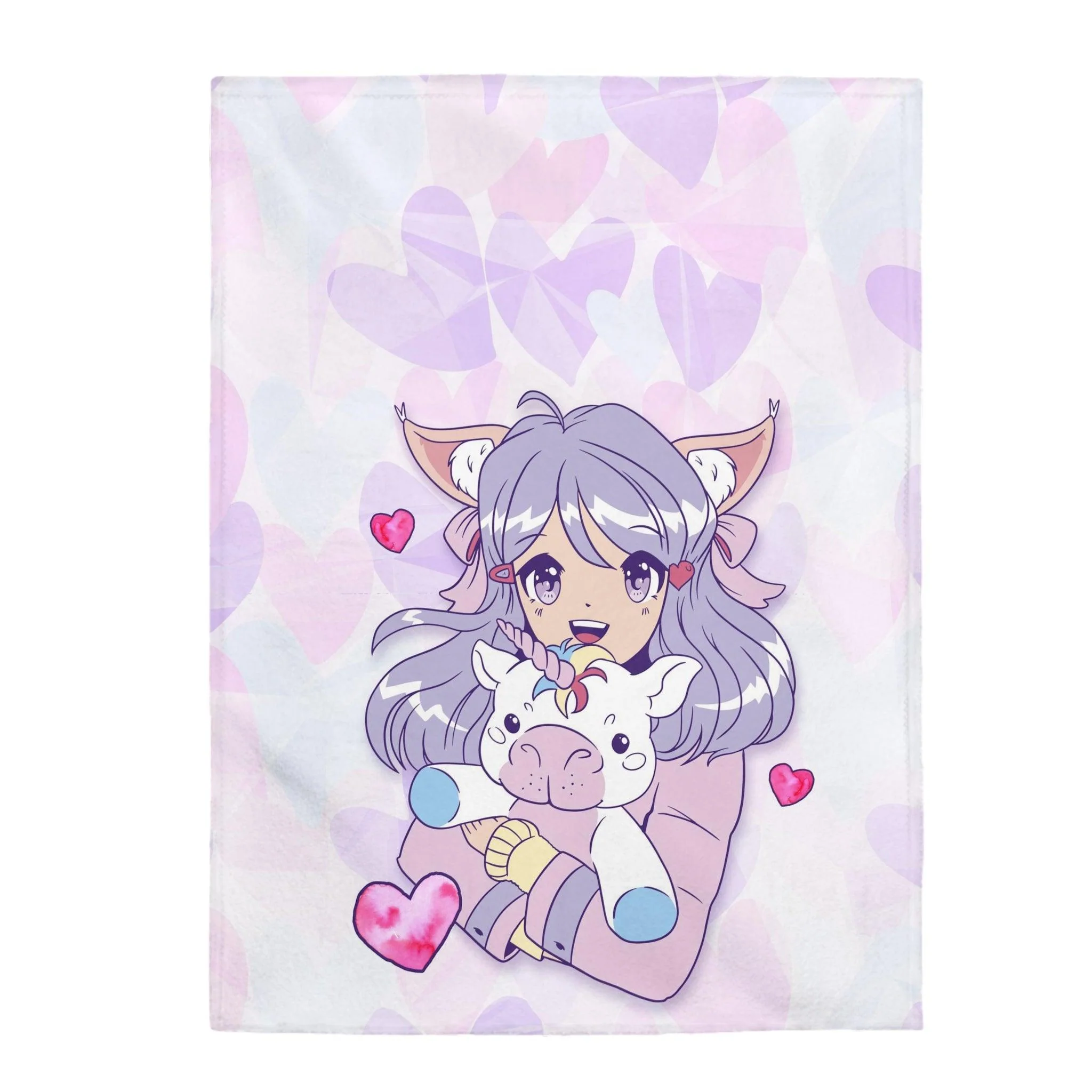 I Love Unicorns Anime Girl Velveteen Plush Blanket - Image 4