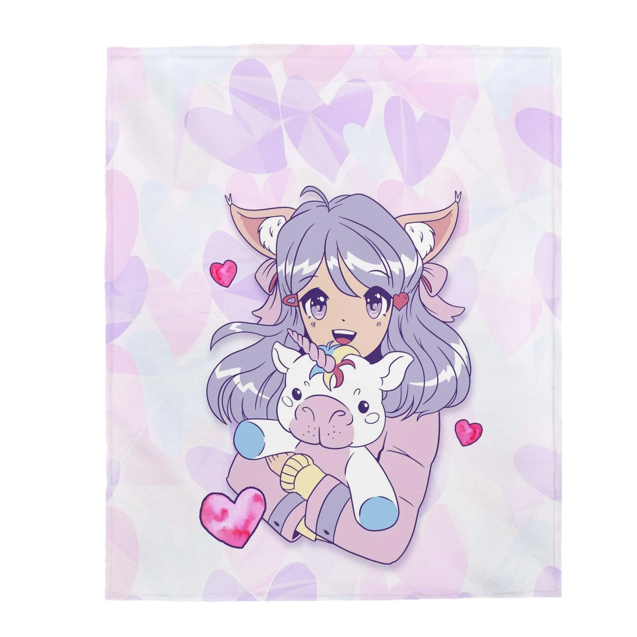 I Love Unicorns Anime Girl Velveteen Plush Blanket - Image 5