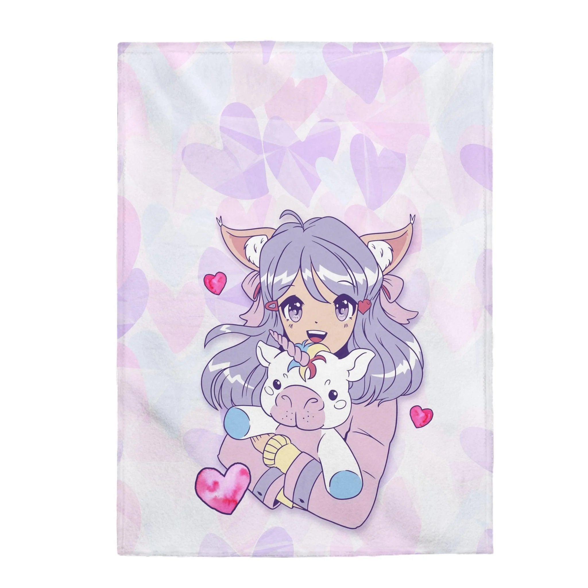 I Love Unicorns Anime Girl Velveteen Plush Blanket - Image 6