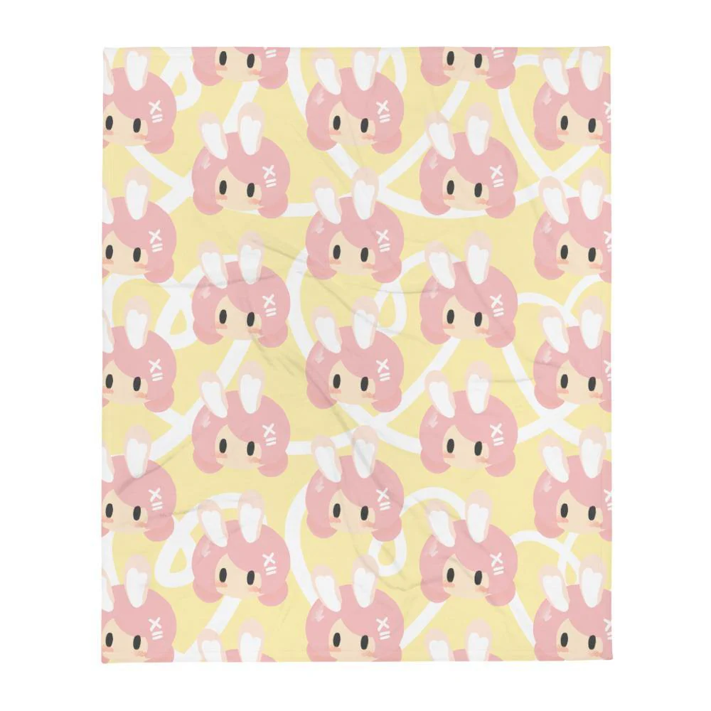 Kawaii Pastel Pink Bunny Girl Throw Blanket - Image 7