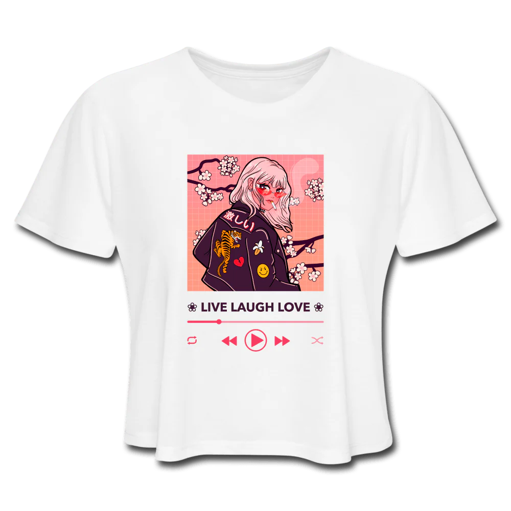 Live, Laugh, Love Music Player Anime Girl Cropped Top - Image 2