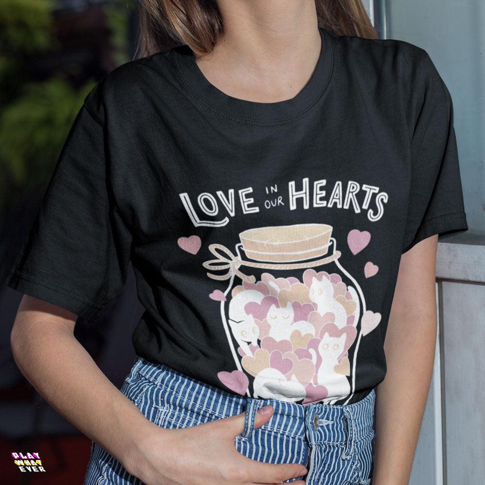Love in Our Hearts Cute Cat Jar T-Shirt - Image 2