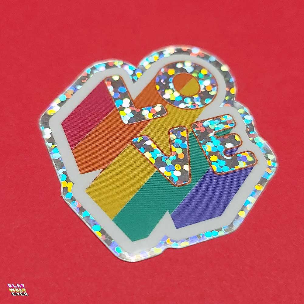 LOVE Rainbow Glitter Waterproof Vinyl Sticker - Image 3