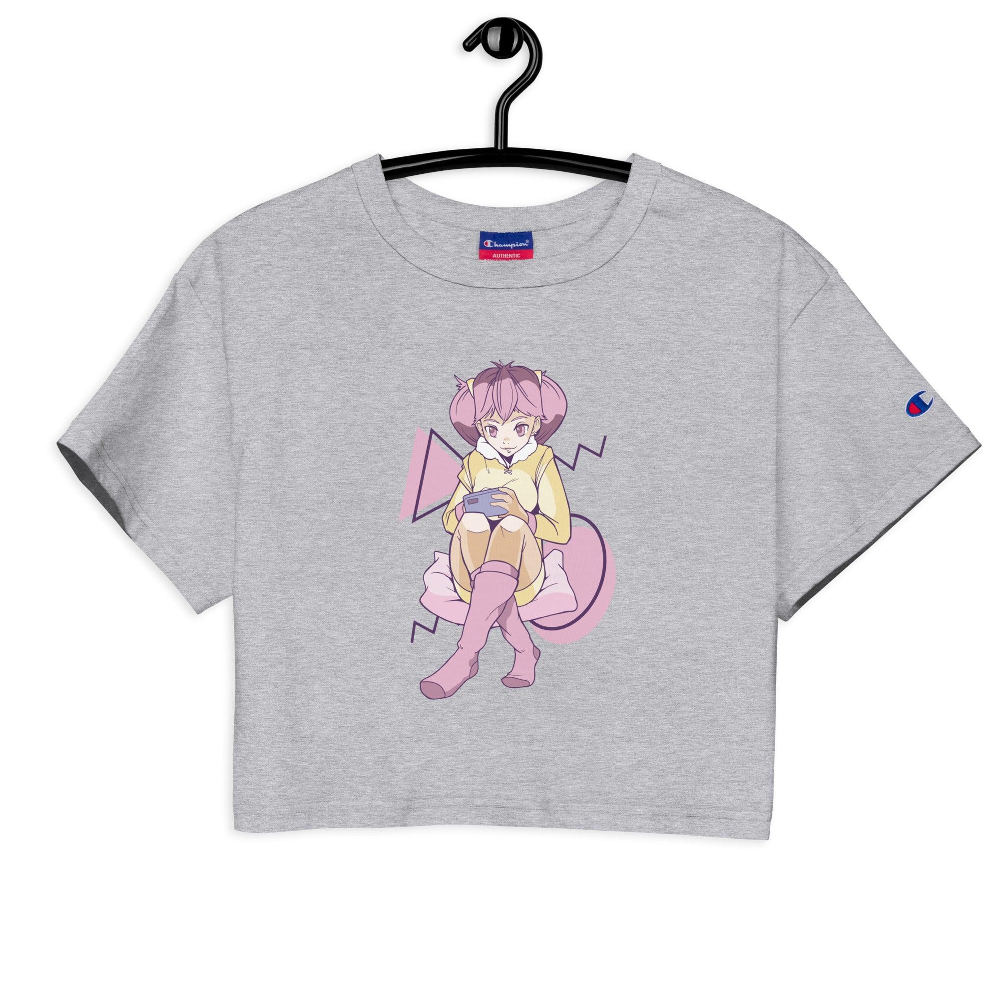 Mobile Gaming Addiction! Anime Girl Champion Crop Top - Image 3