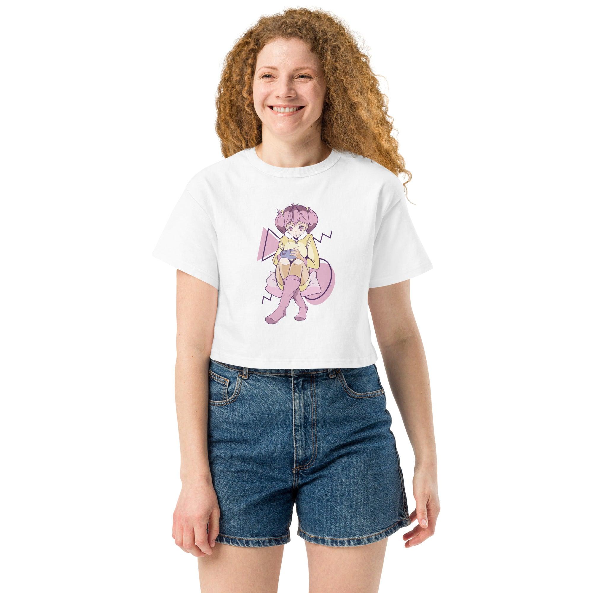 Mobile Gaming Addiction! Anime Girl Champion Crop Top - Image 4