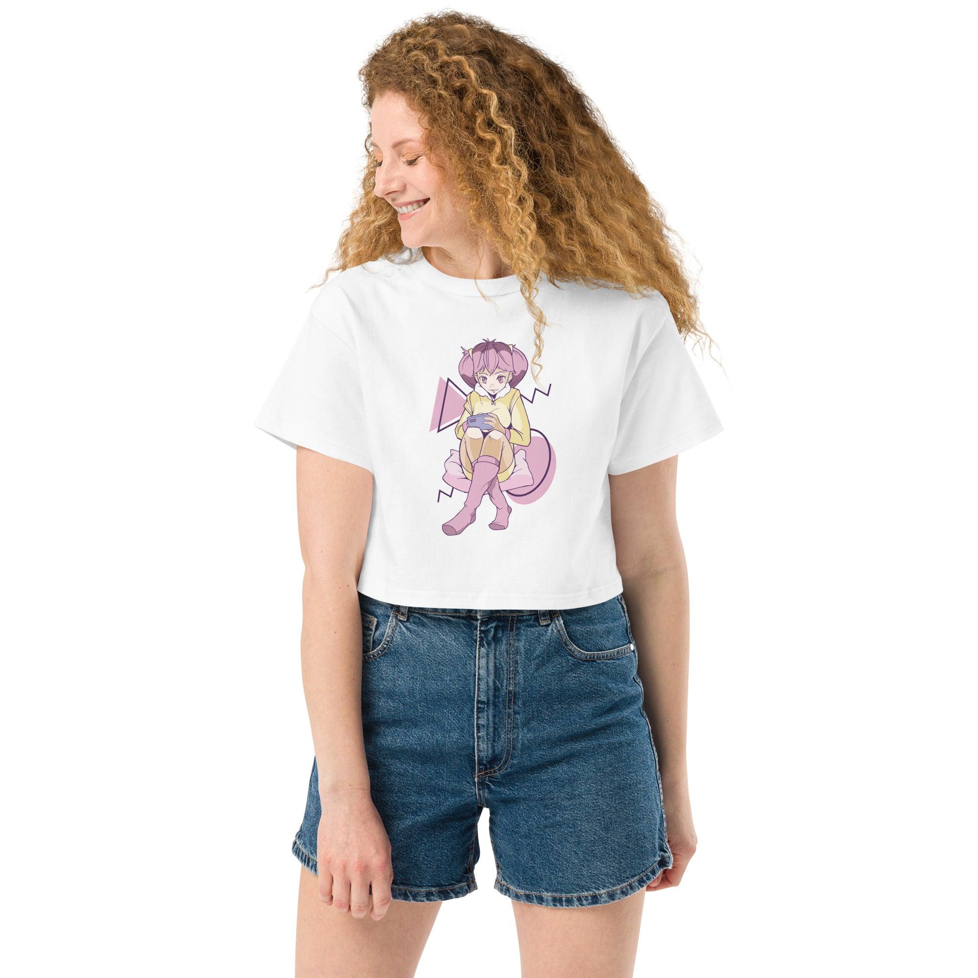 Mobile Gaming Addiction! Anime Girl Champion Crop Top - Image 5