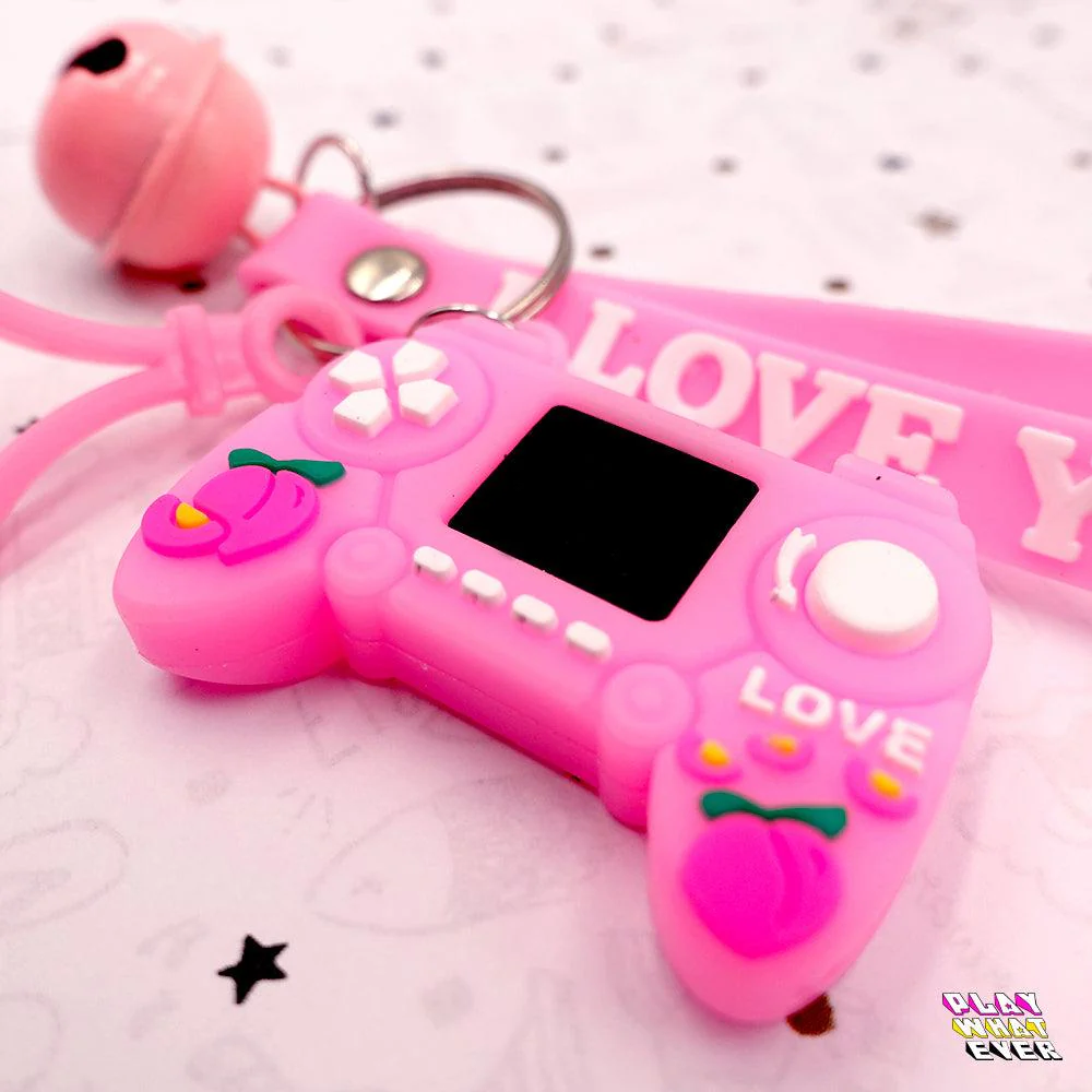 Pink Gaming Controller Peach Bell and Wrist Strap Keychain - Image 5