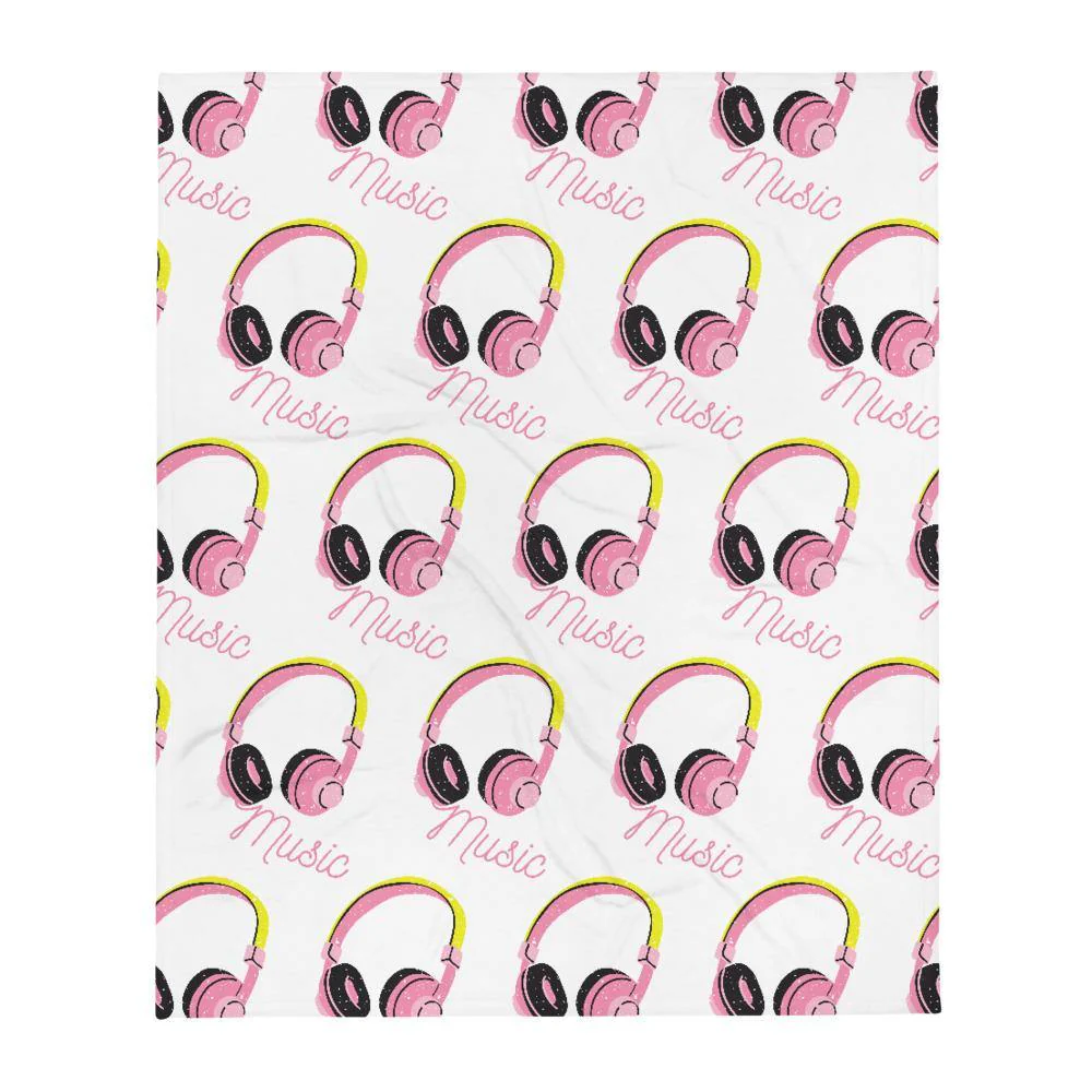 Pink Headphones Music is Life Throw Blanket - Image 5