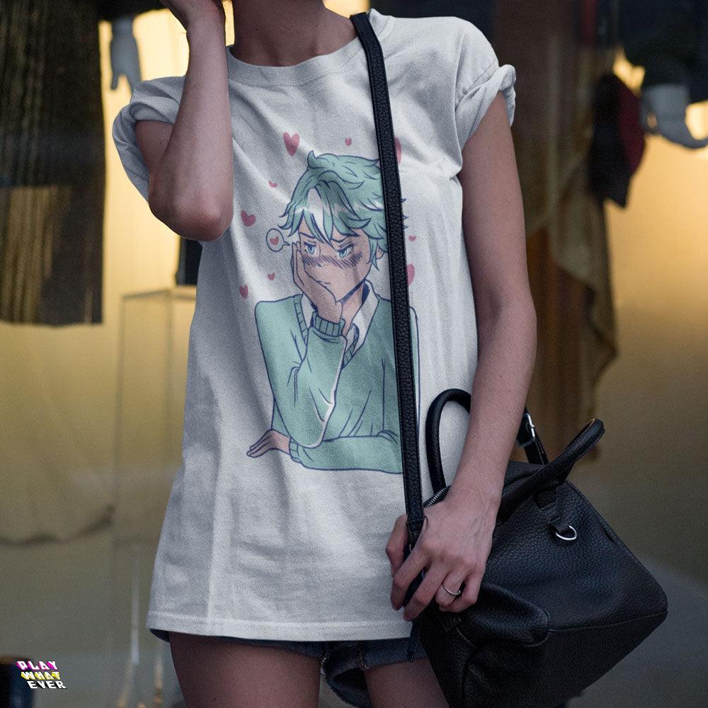 Shy Blushing Anime Boy T-Shirt - Image 2