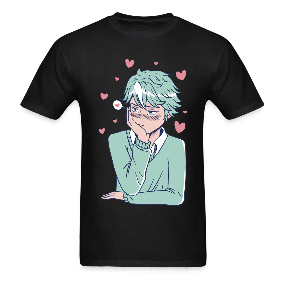 Shy Blushing Anime Boy T-Shirt - Image 3