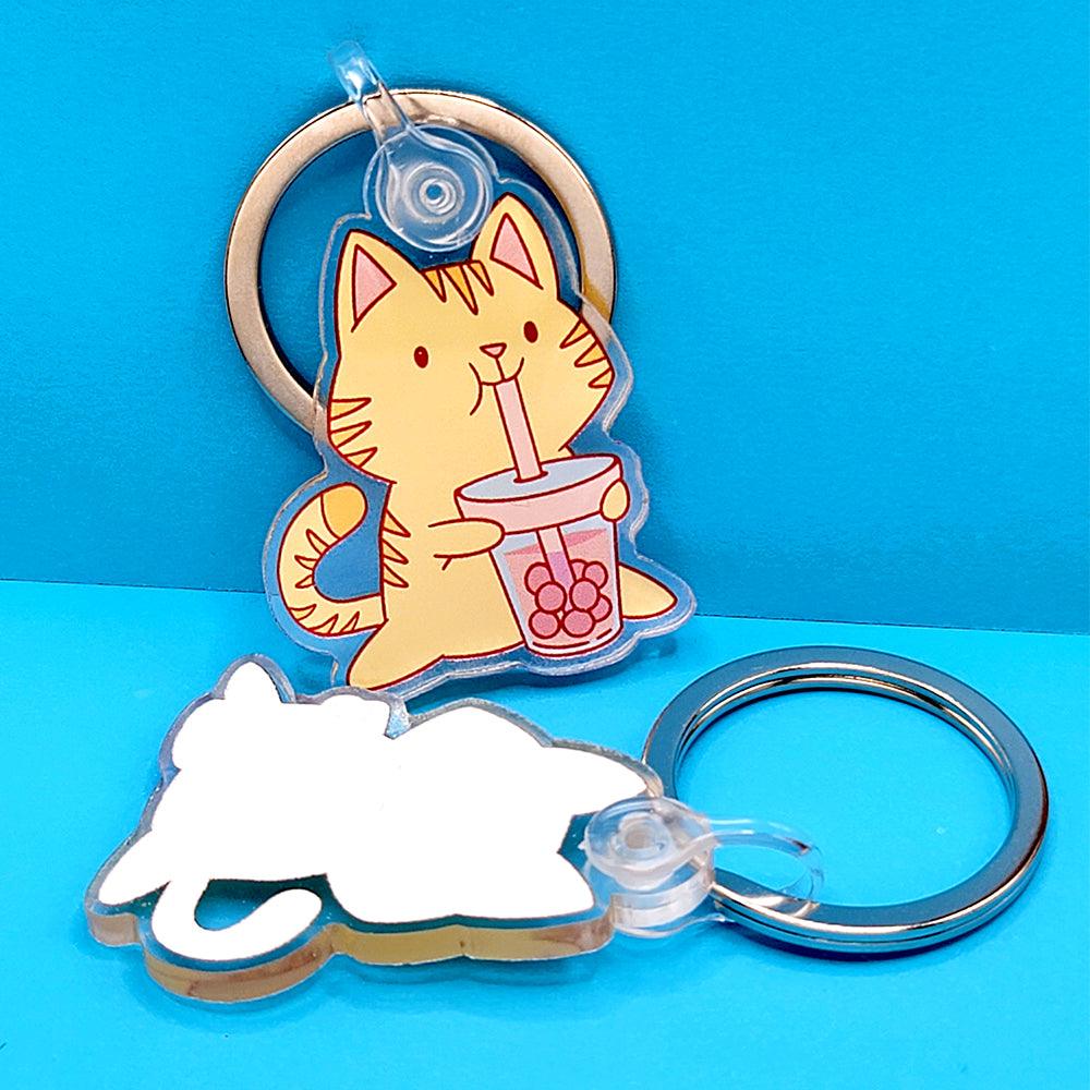 Tabby Cat Bubble Tea Boba Acrylic Keychain - Image 3