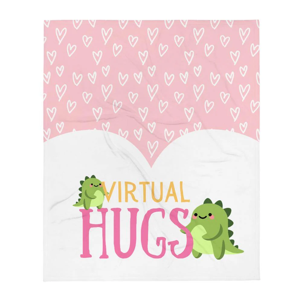 Virtual Hug Cute Dinosaurs and Hearts Throw Blanket - Image 4