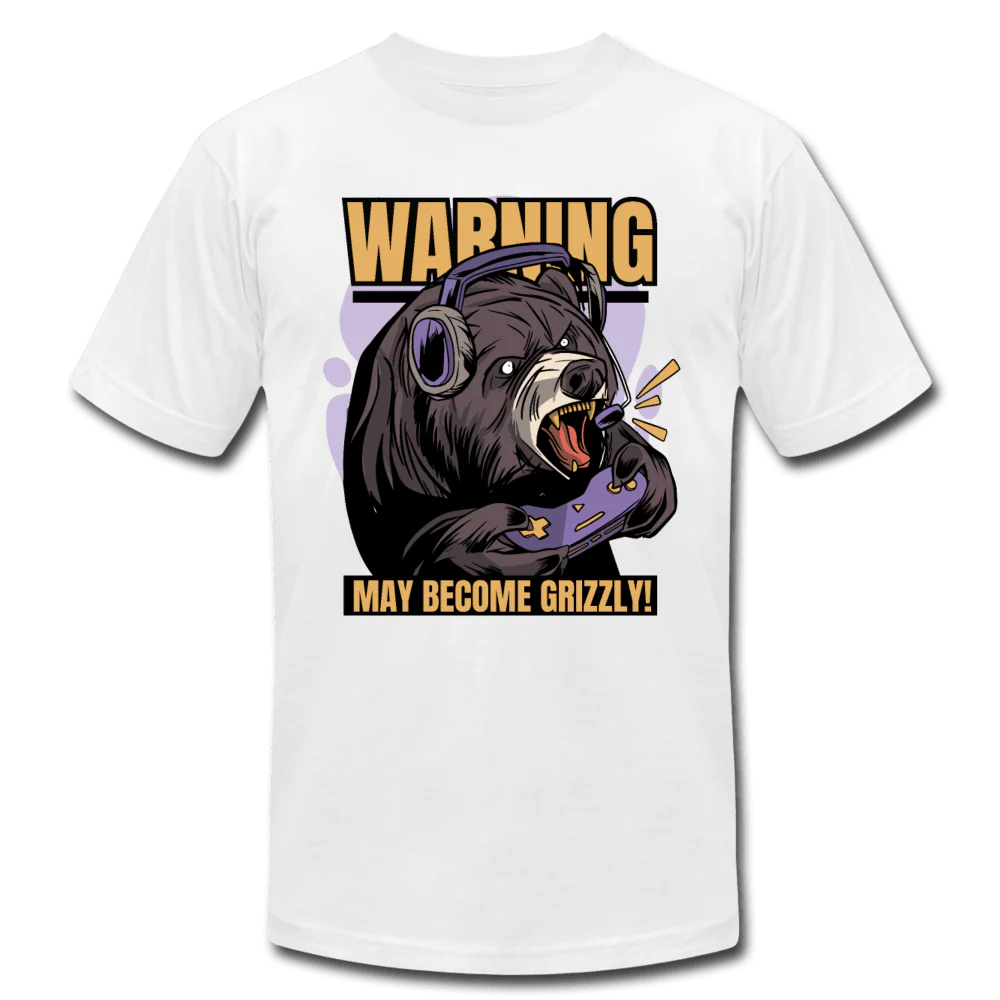 Warning May Become Grizzly Gaming Bear Unisex T-Shirt - Image 4
