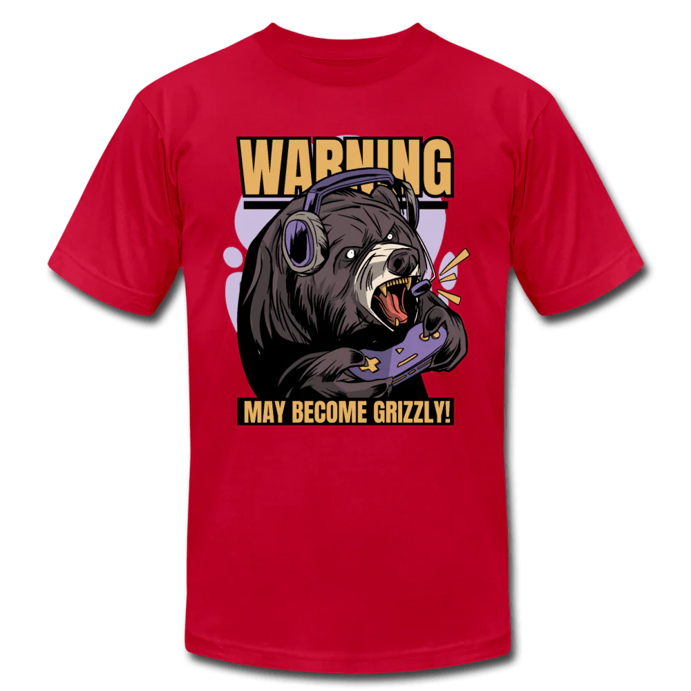 Warning May Become Grizzly Gaming Bear Unisex T-Shirt - Image 5